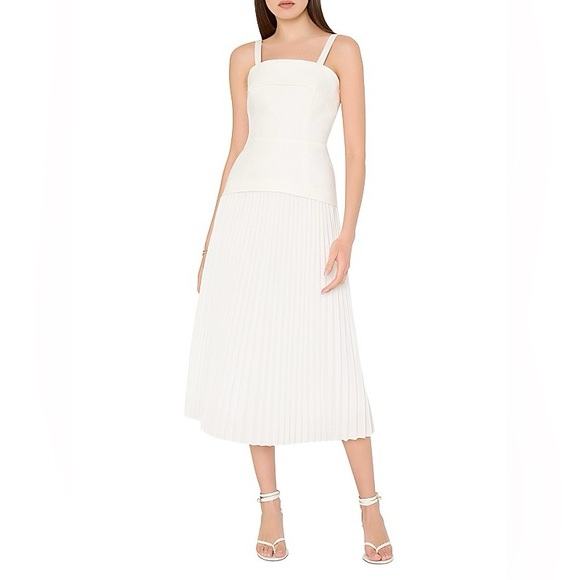 Milly Dresses & Skirts - Milly Nala Poplin Pleated Combo Midi-dress
White, 8